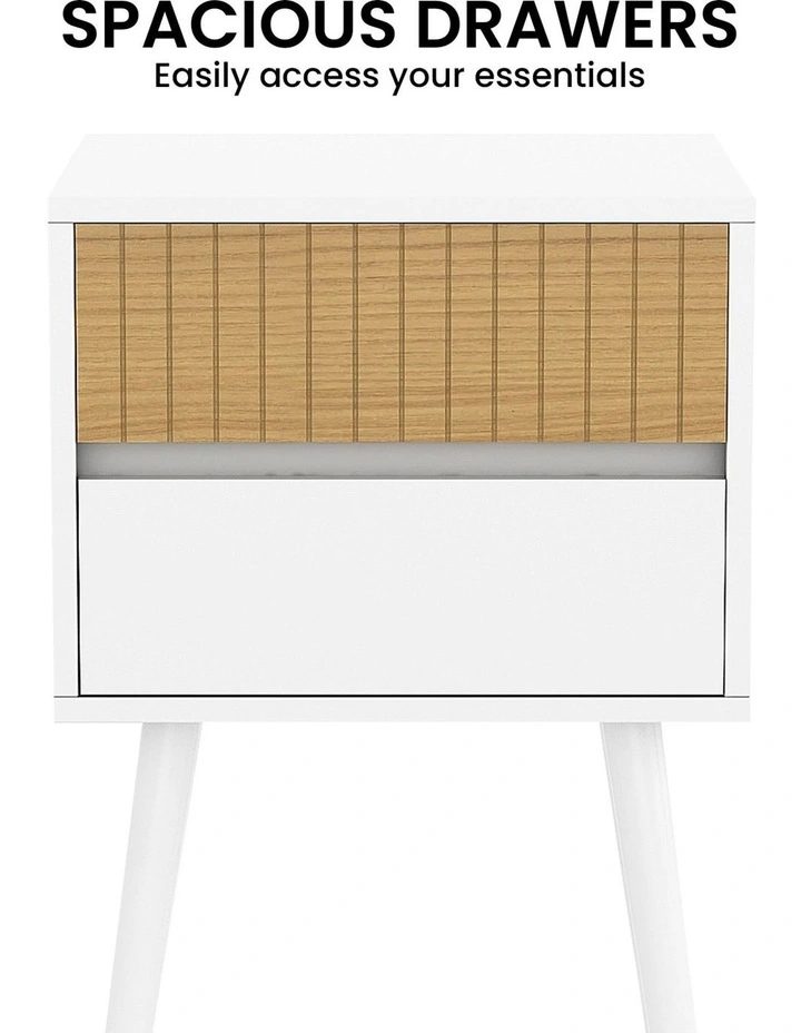 Sarantino Clio Bedside Table Night Stand - White Natural image 6
