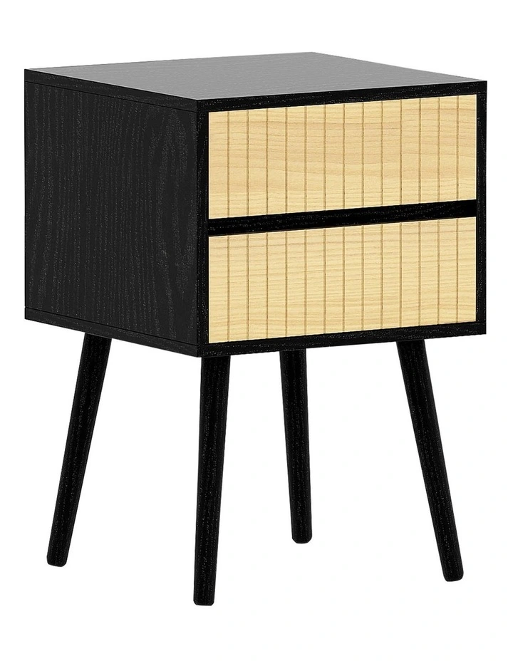 Sarantino Ivan Bedside Table Night Stand - Black Natural image 1