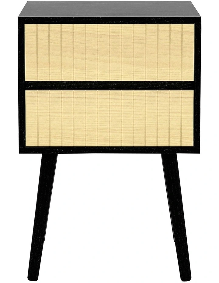 Sarantino Ivan Bedside Table Night Stand - Black Natural image 2