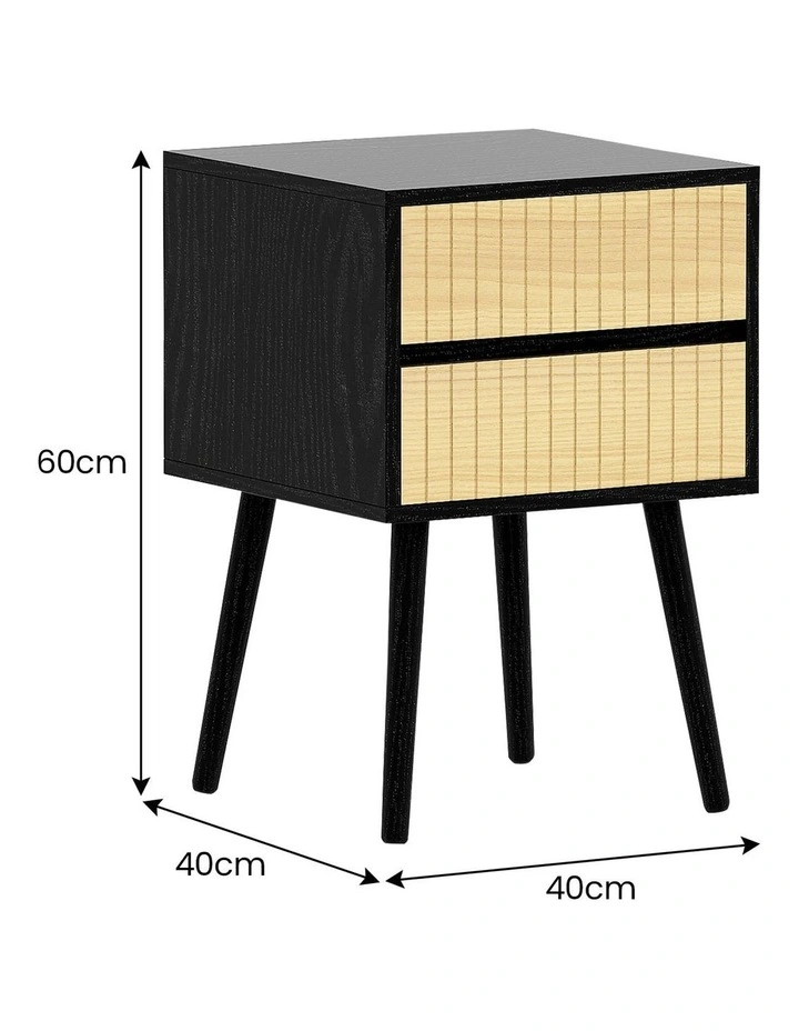 Sarantino Ivan Bedside Table Night Stand - Black Natural image 3