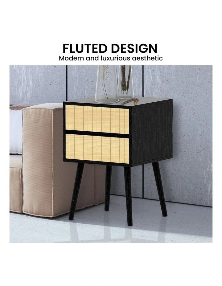 Sarantino Ivan Bedside Table Night Stand - Black Natural image 5