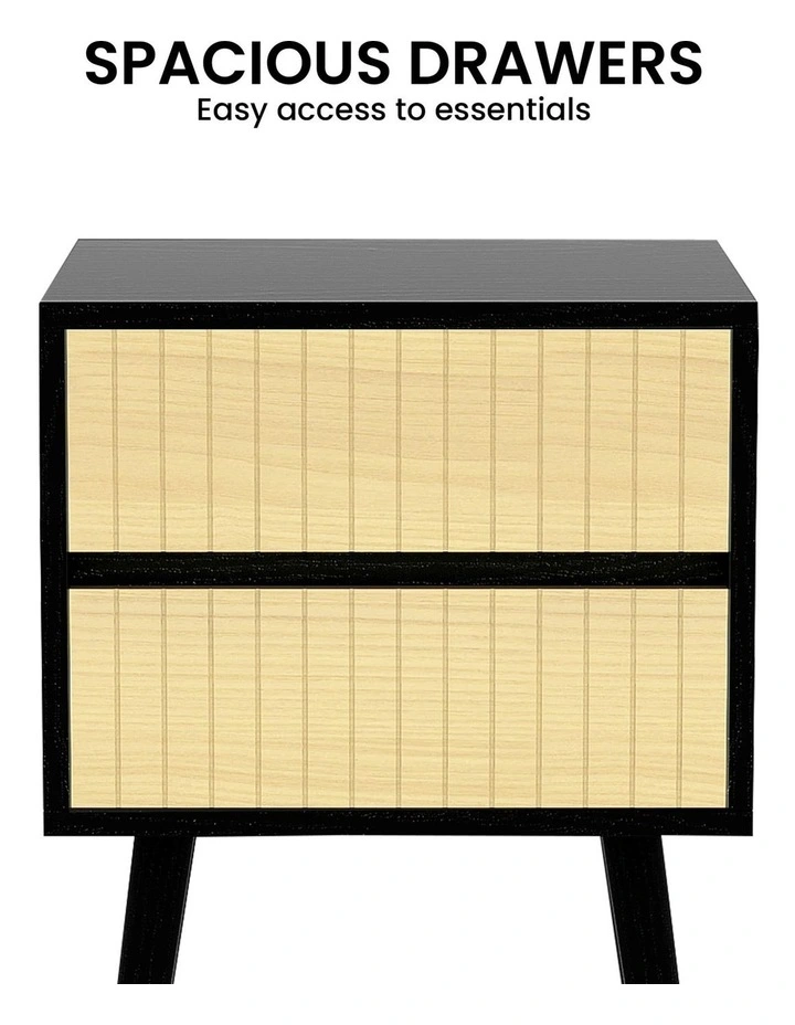Sarantino Ivan Bedside Table Night Stand - Black Natural image 6