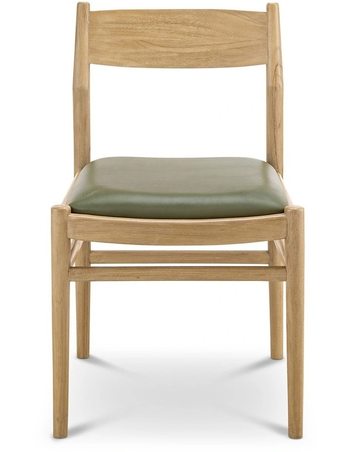 Calum Set of 2 Leather Dining Chairs in Teak & Olive Green image 2