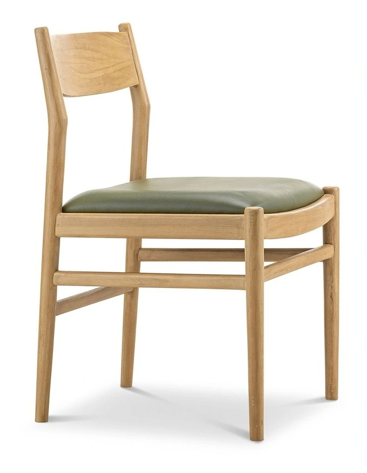 Calum Set of 2 Leather Dining Chairs in Teak & Olive Green image 3