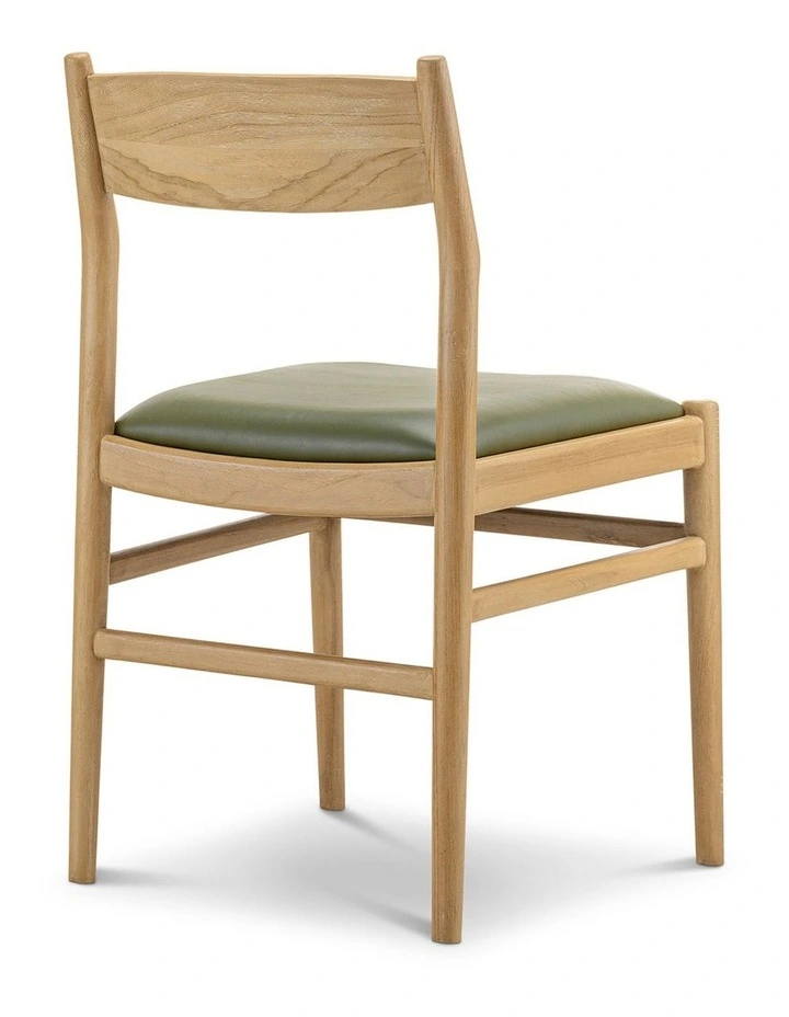 Calum Set of 2 Leather Dining Chairs in Teak & Olive Green image 4