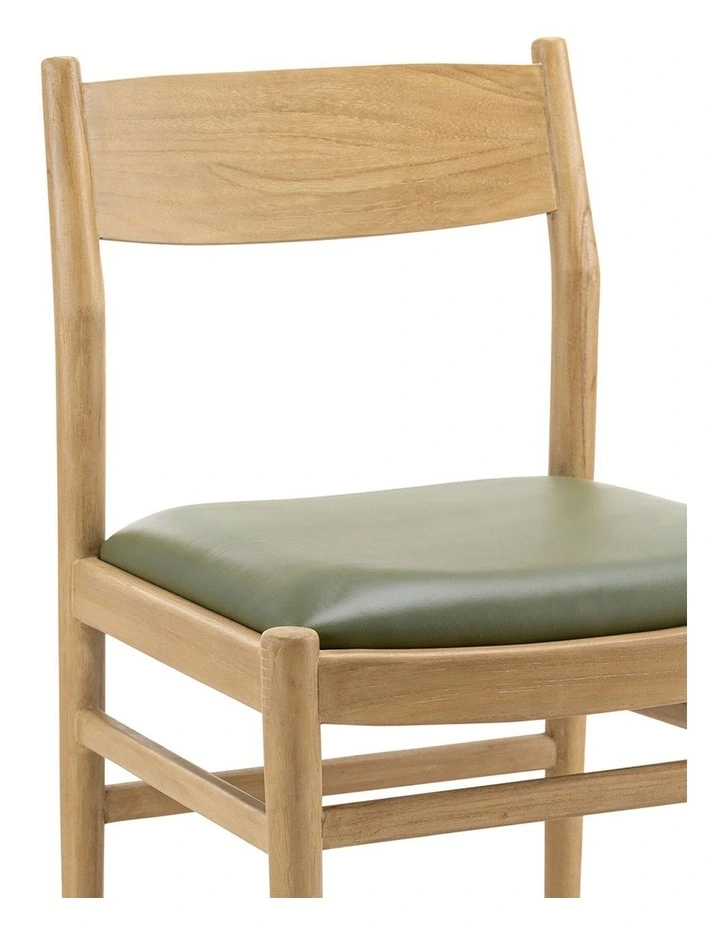 Calum Set of 2 Leather Dining Chairs in Teak & Olive Green image 5