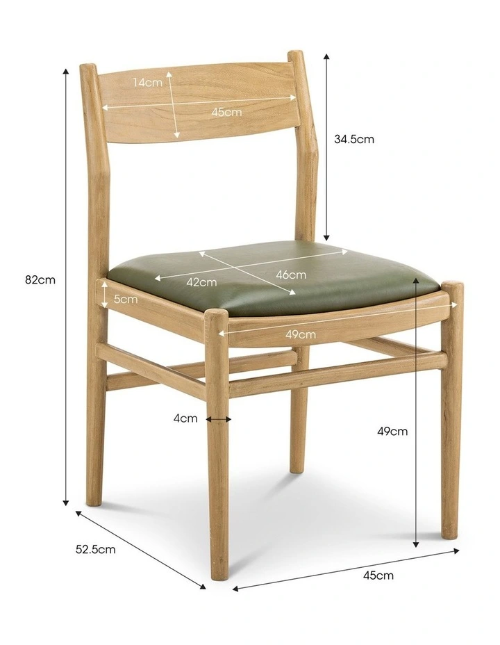 Calum Set of 2 Leather Dining Chairs in Teak & Olive Green image 7