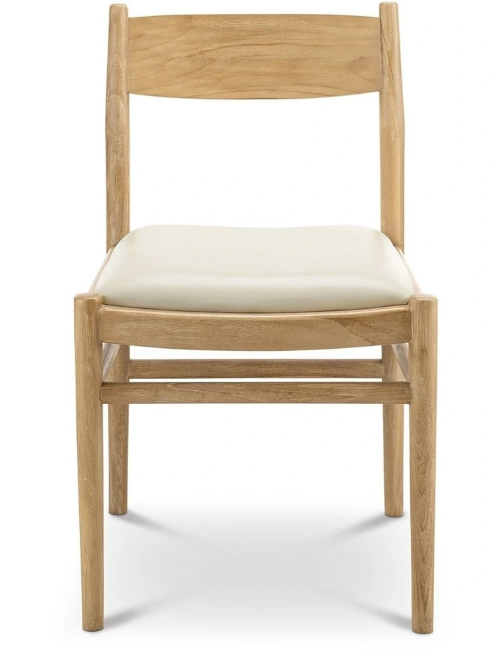 Calum Set of 2 Leather Dining Chairs in Teak & Ivory Cream image 2