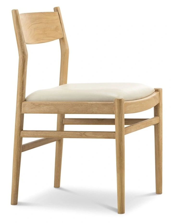 Calum Set of 2 Leather Dining Chairs in Teak & Ivory Cream image 3