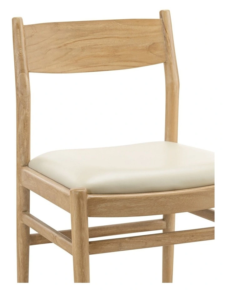 Calum Set of 2 Leather Dining Chairs in Teak & Ivory Cream image 5