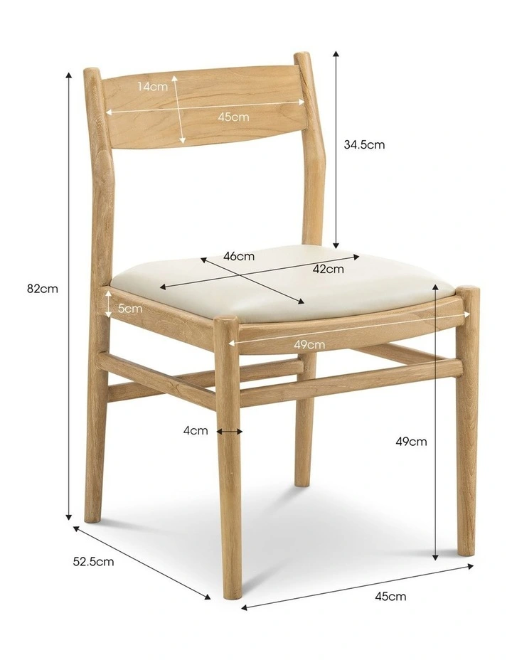Calum Set of 2 Leather Dining Chairs in Teak & Ivory Cream image 7