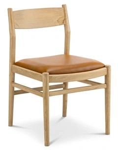 Calum Set of 2 Leather Dining Chairs in Teak & Coco Tan