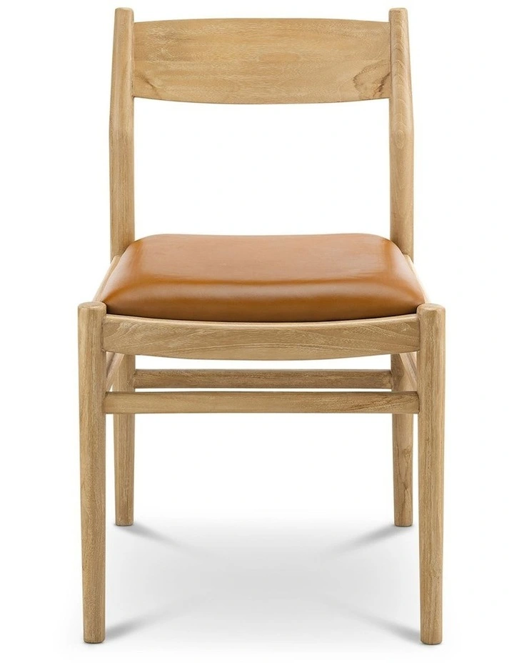 Calum Set of 2 Leather Dining Chairs in Teak & Coco Tan image 2