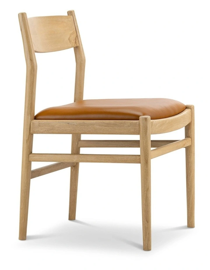 Calum Set of 2 Leather Dining Chairs in Teak & Coco Tan image 3