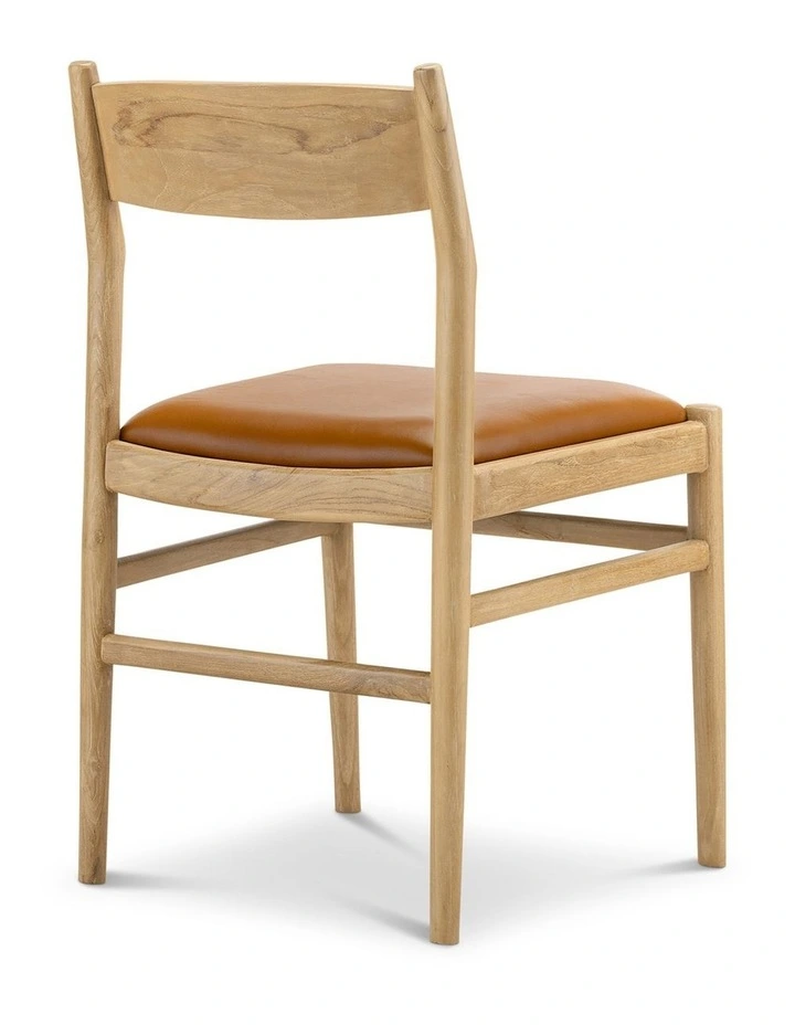 Calum Set of 2 Leather Dining Chairs in Teak & Coco Tan image 4