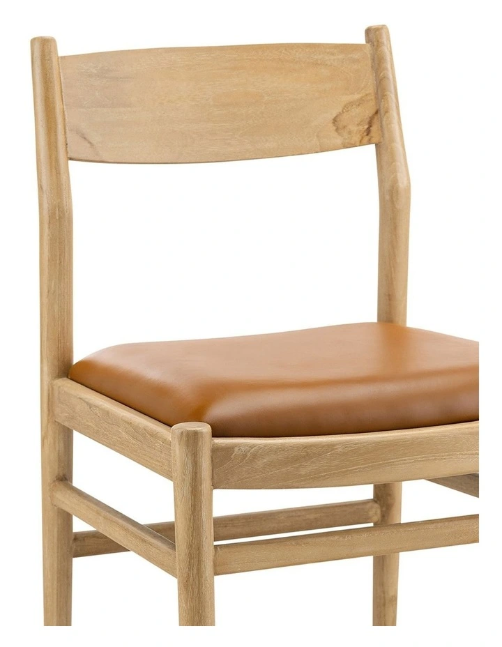 Calum Set of 2 Leather Dining Chairs in Teak & Coco Tan image 5