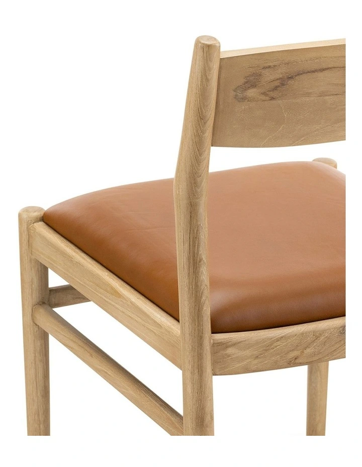 Calum Set of 2 Leather Dining Chairs in Teak & Coco Tan image 6