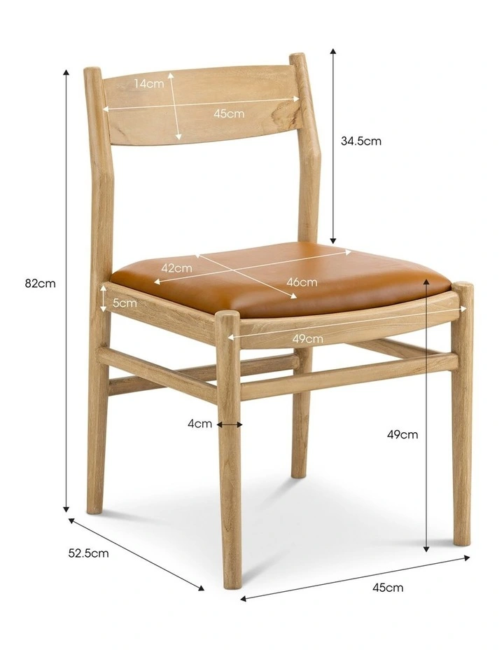 Calum Set of 2 Leather Dining Chairs in Teak & Coco Tan image 7