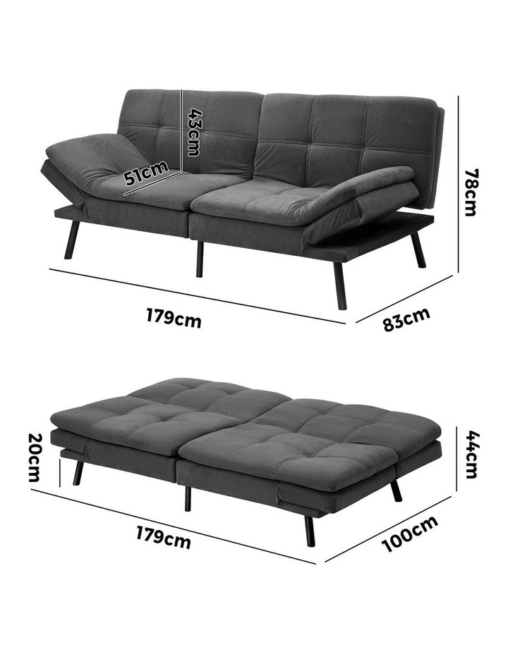 Oikiture Sofa Bed Futon Recliner Lounge Couch Convertible Polyester 3 Seater Grey image 3