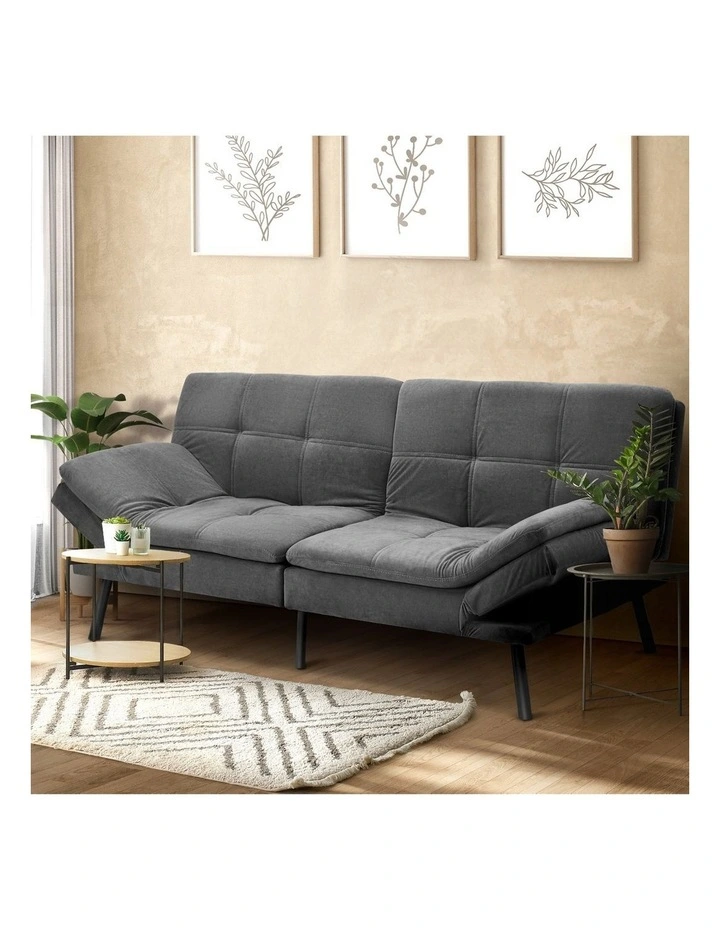 Oikiture Sofa Bed Futon Recliner Lounge Couch Convertible Polyester 3 Seater Grey image 4