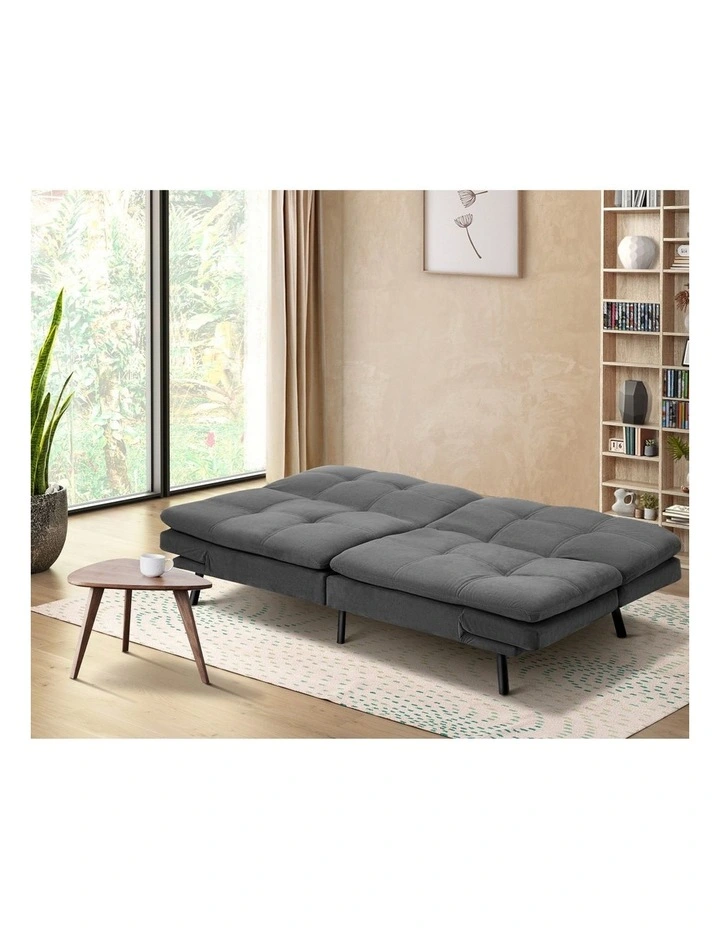 Oikiture Sofa Bed Futon Recliner Lounge Couch Convertible Polyester 3 Seater Grey image 5