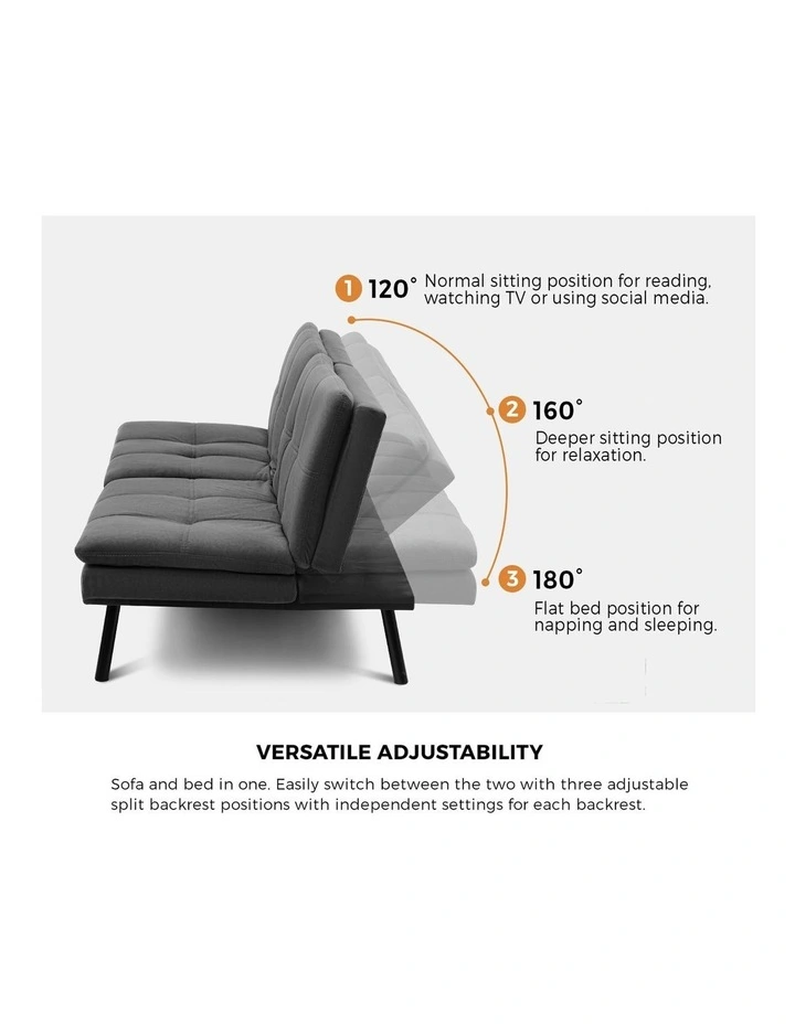 Oikiture Sofa Bed Futon Recliner Lounge Couch Convertible Polyester 3 Seater Grey image 6