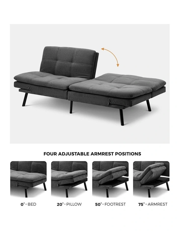 Oikiture Sofa Bed Futon Recliner Lounge Couch Convertible Polyester 3 Seater Grey image 7