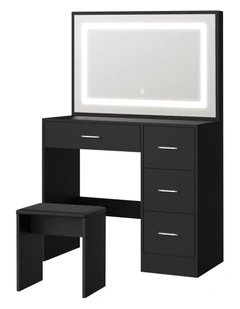 Oikiture Dressing Table Stool Set Large Makeup Mirror LED Light Vanity Black
