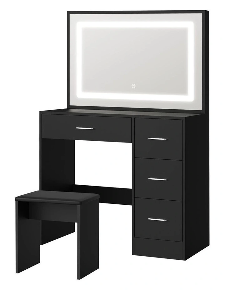 Oikiture Dressing Table Stool Set Large Makeup Mirror LED Light Vanity Black image 1