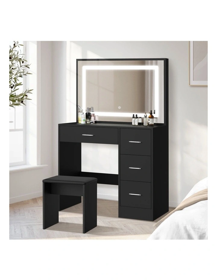 Oikiture Dressing Table Stool Set Large Makeup Mirror LED Light Vanity Black image 4