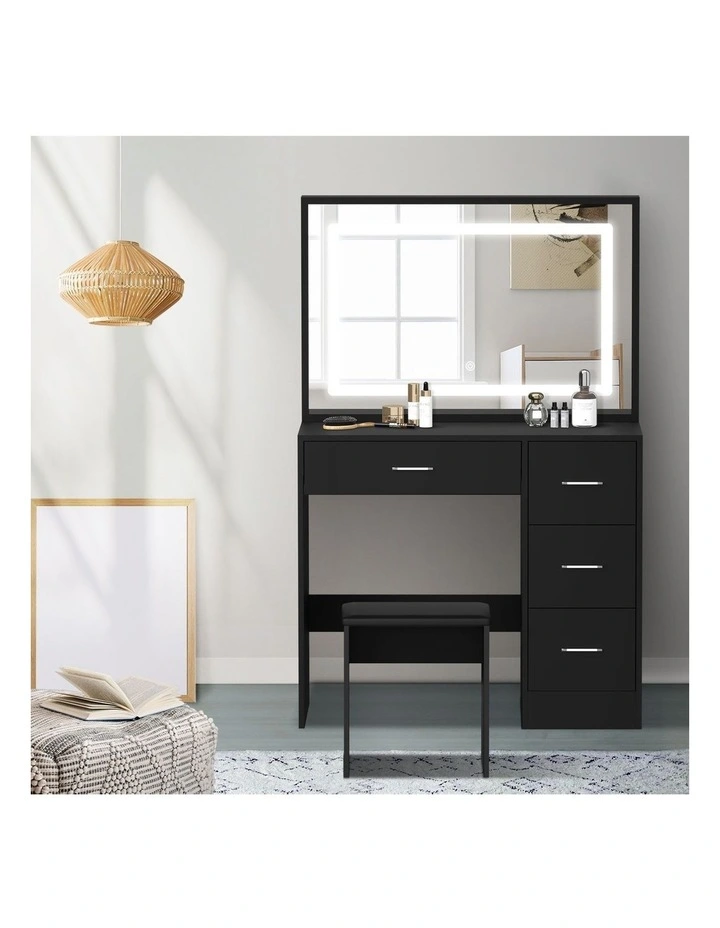 Oikiture Dressing Table Stool Set Large Makeup Mirror LED Light Vanity Black image 5