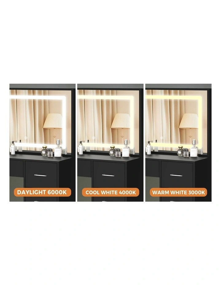 Oikiture Dressing Table Stool Set Large Makeup Mirror LED Light Vanity Black image 6