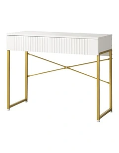 Oikiture Dressing Table Vanity Makeup Desk 2 Drawers White and Gold