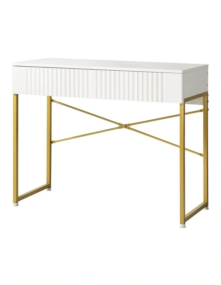 Oikiture Dressing Table Vanity Makeup Desk 2 Drawers White and Gold image 1