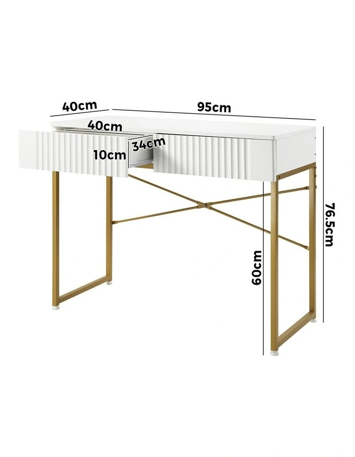Oikiture Dressing Table Vanity Makeup Desk 2 Drawers White and Gold image 3