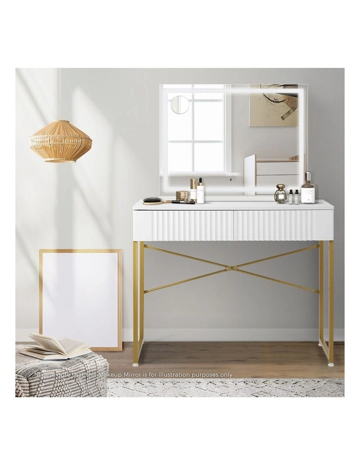 Oikiture Dressing Table Vanity Makeup Desk 2 Drawers White and Gold image 5