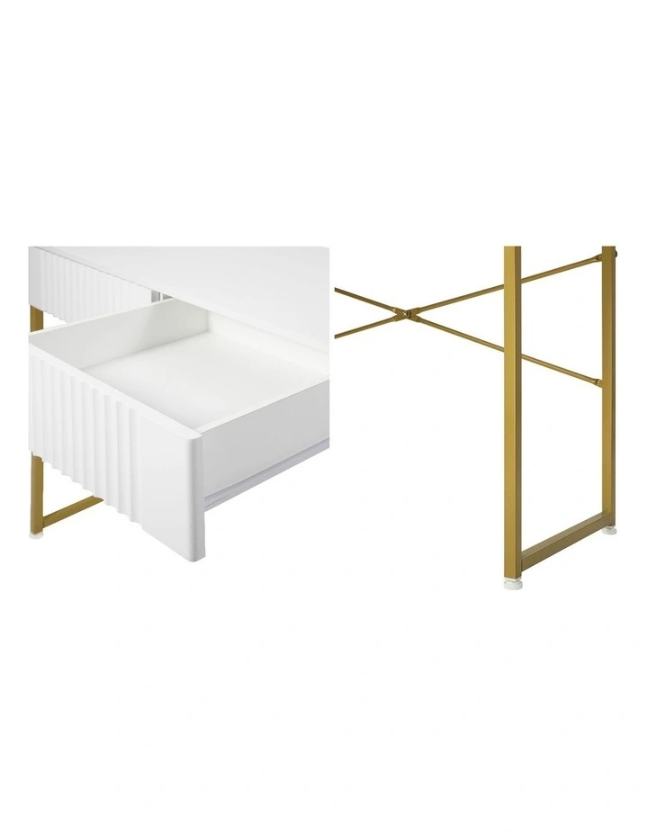 Oikiture Dressing Table Vanity Makeup Desk 2 Drawers White and Gold image 6