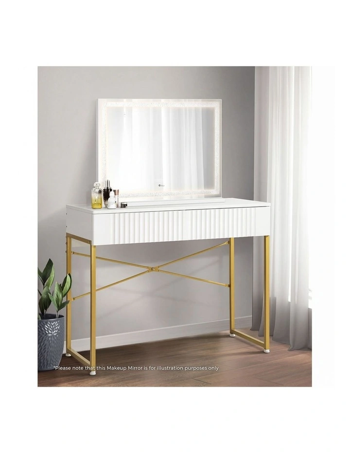 Oikiture Dressing Table Vanity Makeup Desk 2 Drawers White and Gold image 7