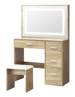 Oikiture Dressing Table Stool Set Large Makeup Mirror LED Light Vanity Natural