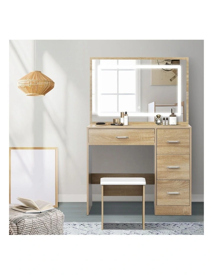 Oikiture Dressing Table Stool Set Large Makeup Mirror LED Light Vanity Natural image 5