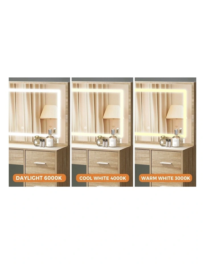 Oikiture Dressing Table Stool Set Large Makeup Mirror LED Light Vanity Natural image 6