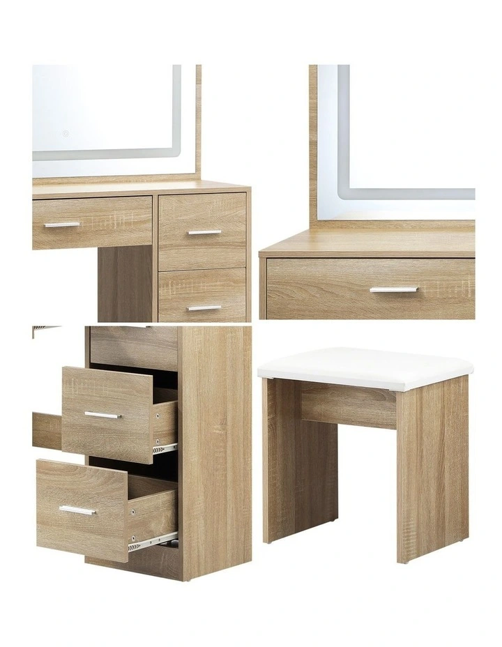 Oikiture Dressing Table Stool Set Large Makeup Mirror LED Light Vanity Natural image 7