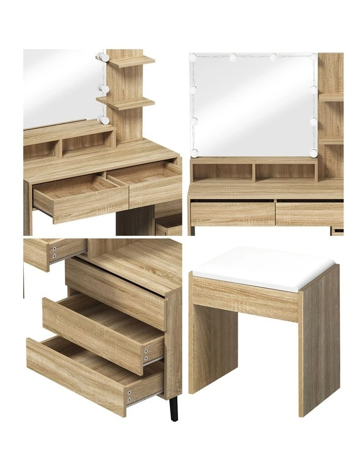 Oikiture Dressing Table Stool Set Makeup Mirror 10 LED Bulbs Cabinet Natural image 7