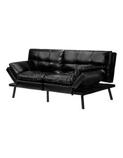 Oikiture Sofa Bed Futon Recliner Lounge Couch Convertible Leather 3-Seater Black