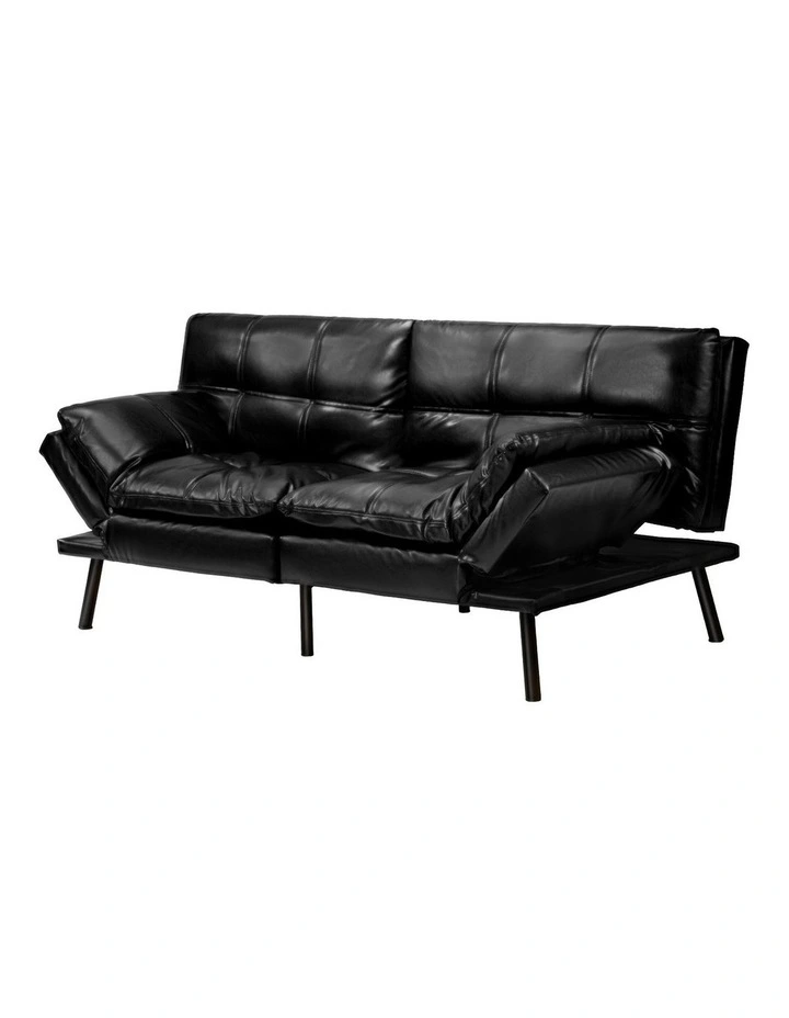 Oikiture Sofa Bed Futon Recliner Lounge Couch Convertible Leather 3-Seater Black image 1