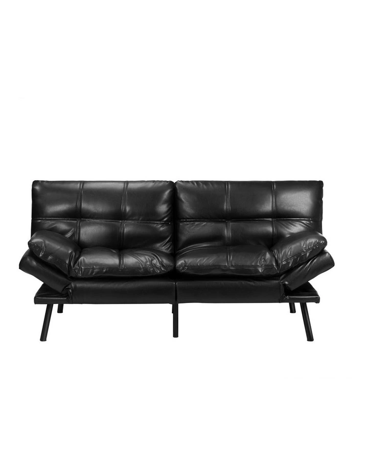 Oikiture Sofa Bed Futon Recliner Lounge Couch Convertible Leather 3-Seater Black image 2