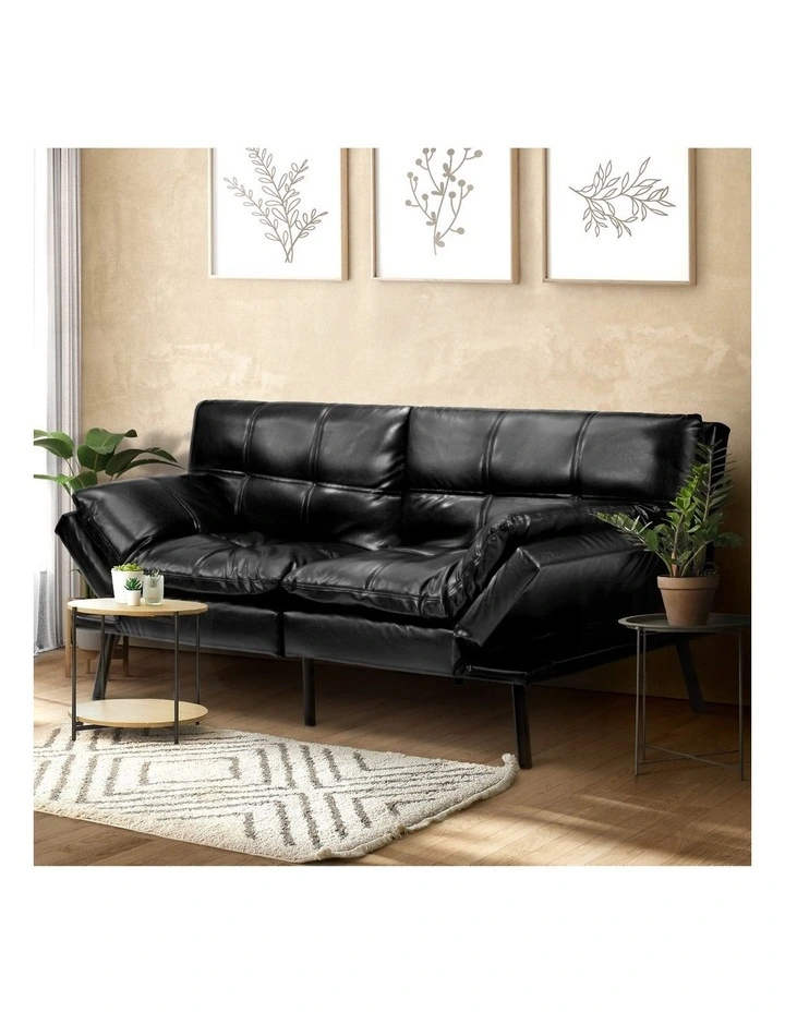 Oikiture Sofa Bed Futon Recliner Lounge Couch Convertible Leather 3-Seater Black image 4