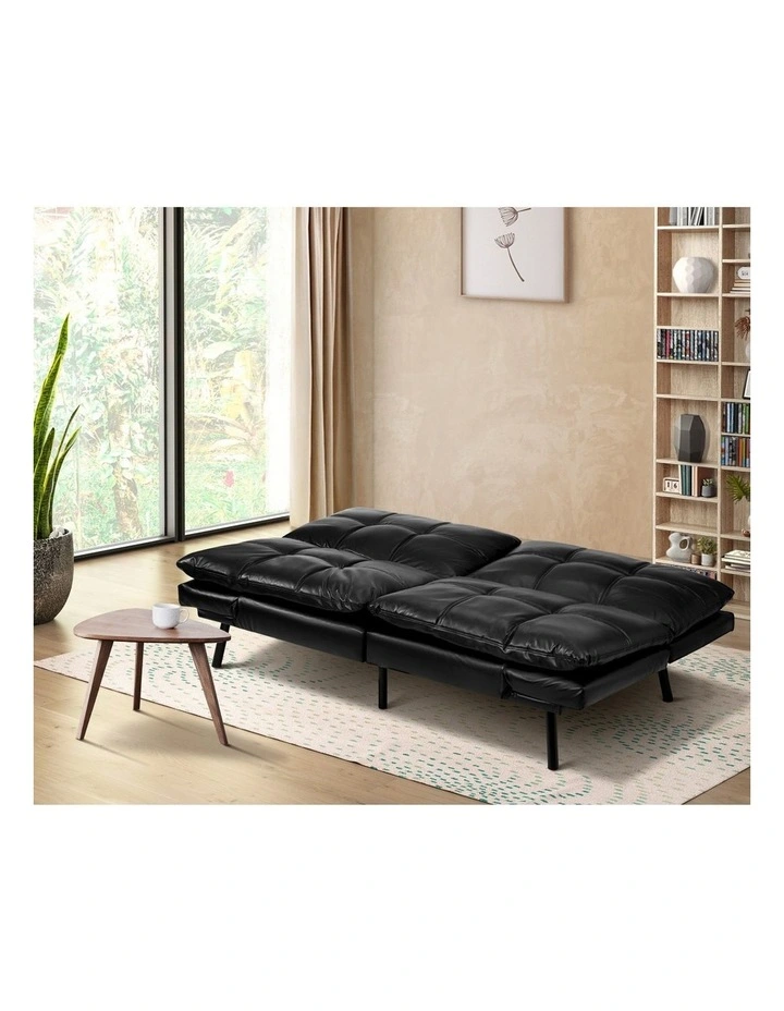 Oikiture Sofa Bed Futon Recliner Lounge Couch Convertible Leather 3-Seater Black image 5