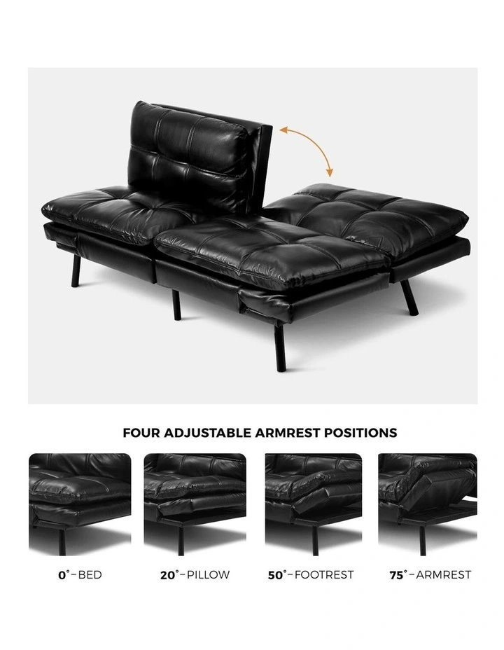 Oikiture Sofa Bed Futon Recliner Lounge Couch Convertible Leather 3-Seater Black image 7