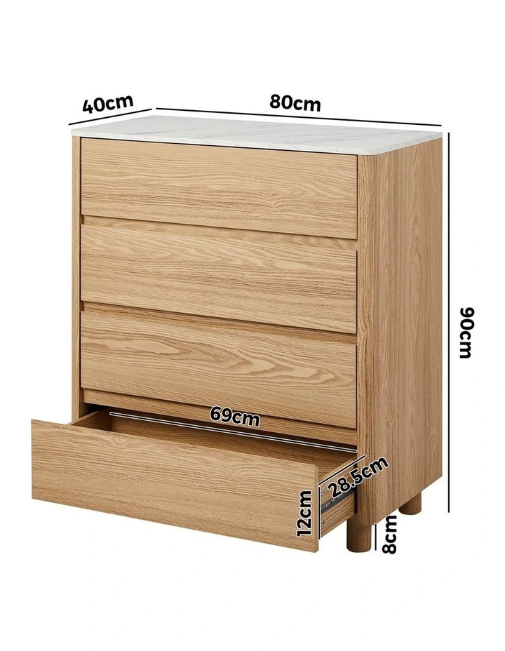 Oikiture 4 Chest of Drawers Dresser Tallboy Storage Cabinet Faux Marble Top image 3